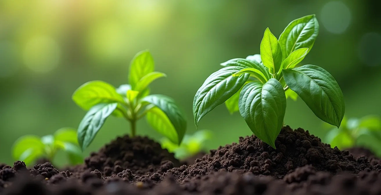 Detailed macro shot of holy basil and rhodiola roots and leaves