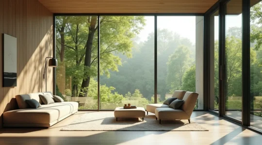 Modern energy-efficient windows with natural light enhancing a sustainable home environment