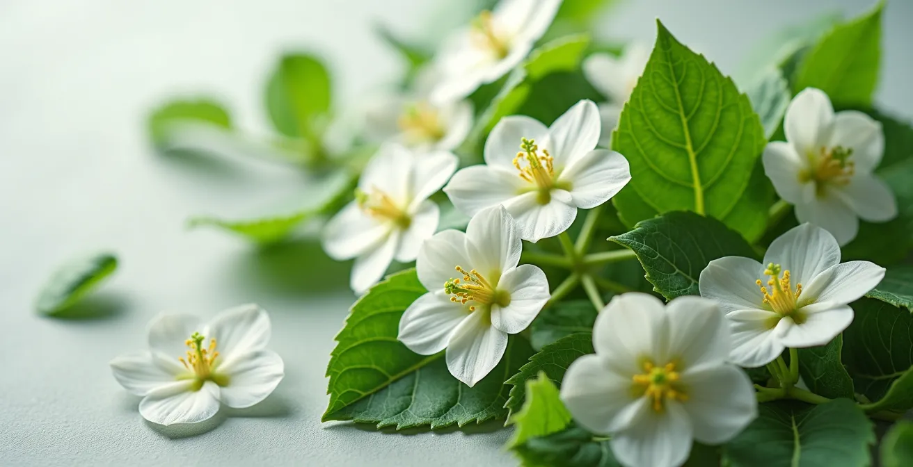 Macro shot of natural plant extracts representing Lactium, Kudzu, and Feverfew