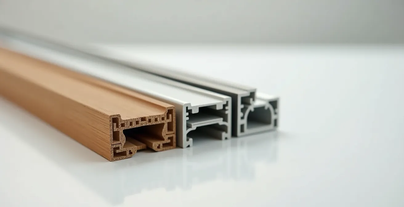 Comparative visual of window materials showing source, durability, and recyclability