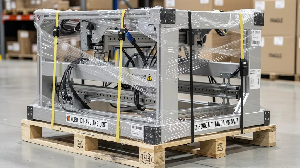 Precision robotic handling equipment freshly reconditioned and prepared for delivery