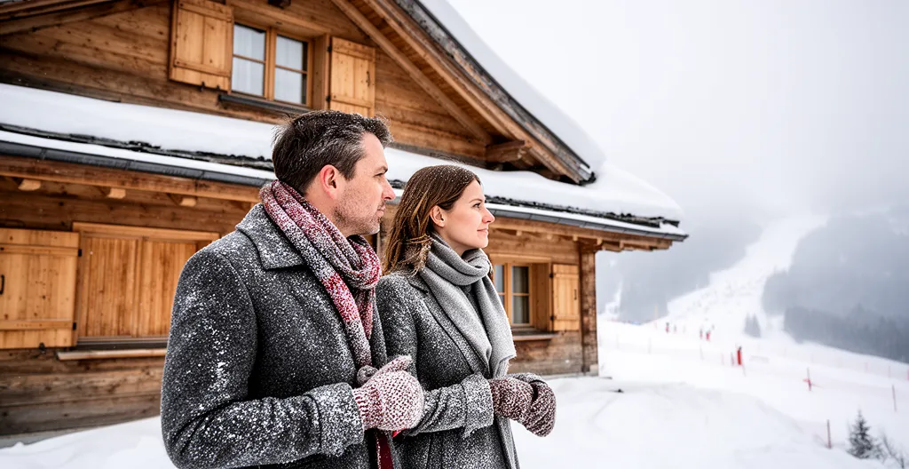 Two people discussing mountain property purchase Courchevel